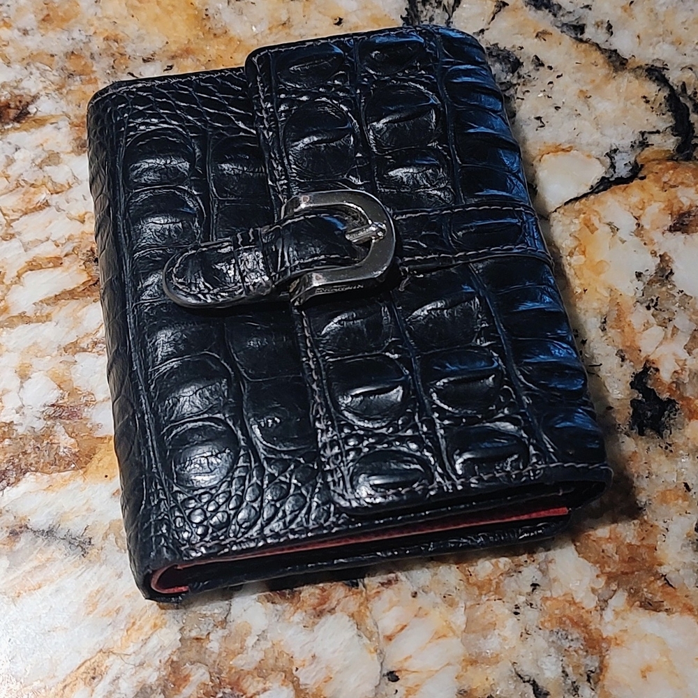 Brahmin Black and Red Croc-Embossed Leather Wallet with Buckle. Pre-owned - Picture 2 of 13
